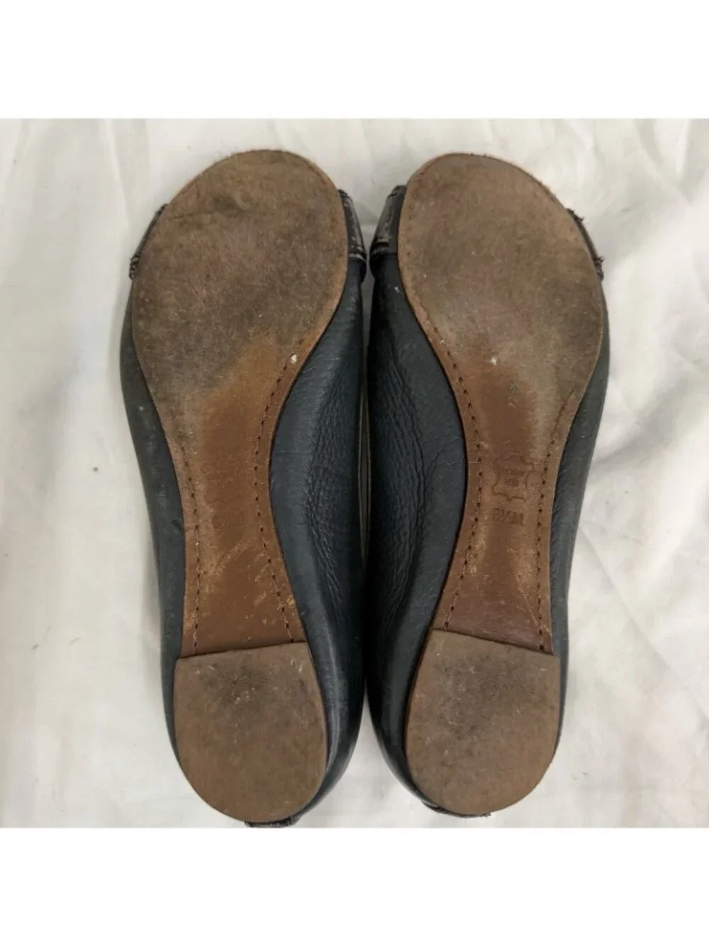 Tory Burch Reva Faded Teal Leather Ballet Flats Gold Logo Medallion Women’s 6.5M